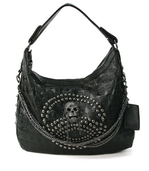 80397UB BK Studded Skull Hobo Bag 