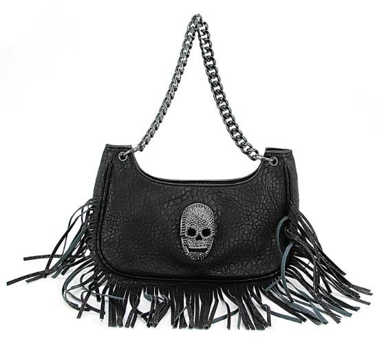 82034UB BK Studded Skull Hobo Bag