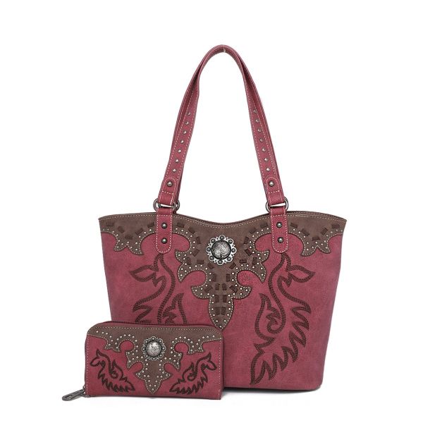 ABZ-G041 RD  American Bling Embroidered Collections Concealed Carry Tote with Zippered-Around Long