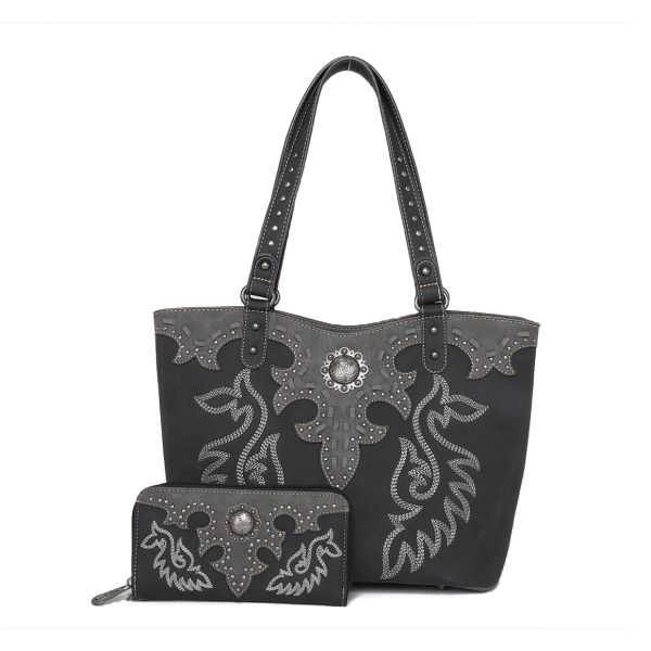 ABZ-G041 BK  American Bling Embroidered Collections Concealed Carry Tote with Zippered-Around Long