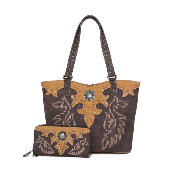 ABZ-G041 CF  American Bling Embroidered Collections Concealed Carry Tote with Zippered-Around Long