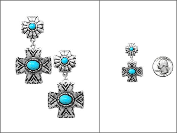 AE6802 SBTQ WESTERN SEMI STONE DANGLED POST EARRING