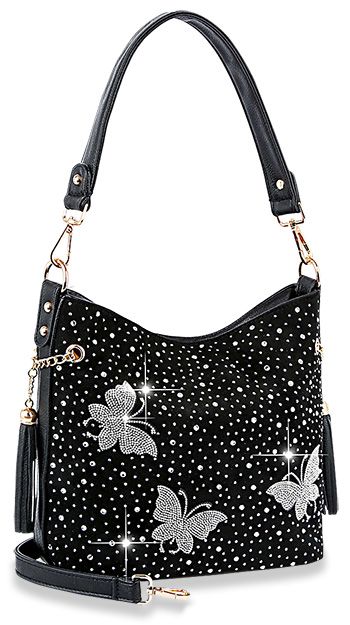 BAM-6030 BK Sparkling Rhinestone Hobo Handbag