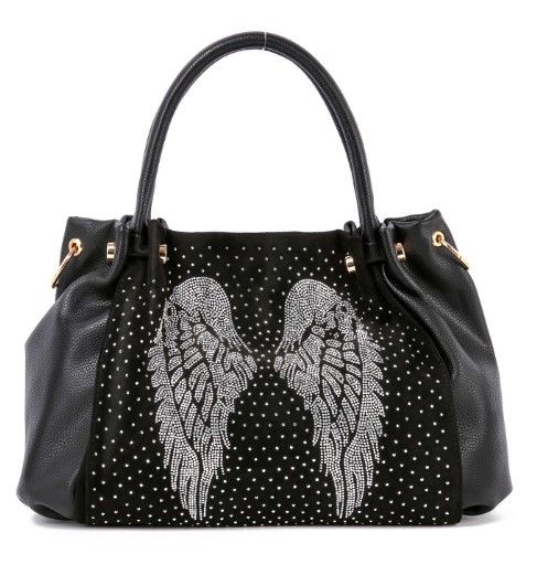 BAM-9973 BK DENIM BLING BAG