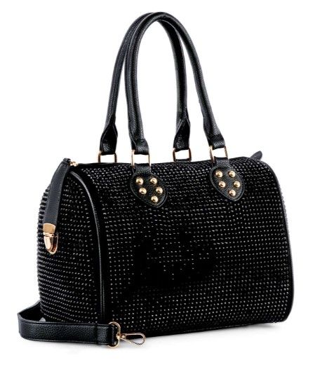 BHD-8875 BK DENIM BLING SATCHEL BAG