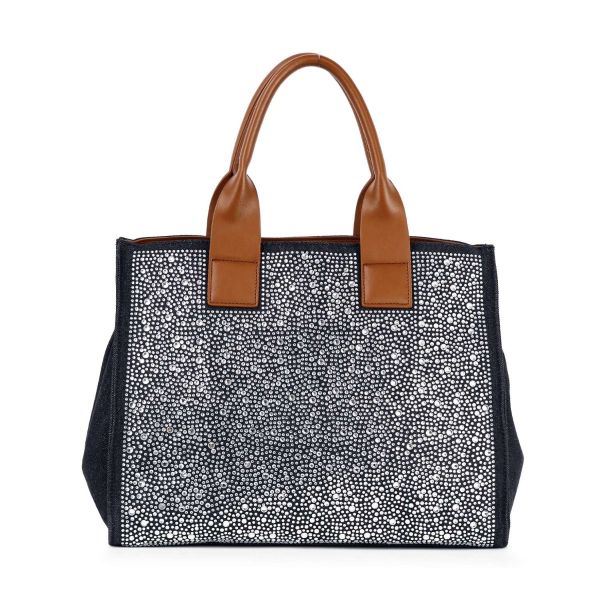 BLYD-0001 BK Rhinestone Denim Unique Fashion Tote