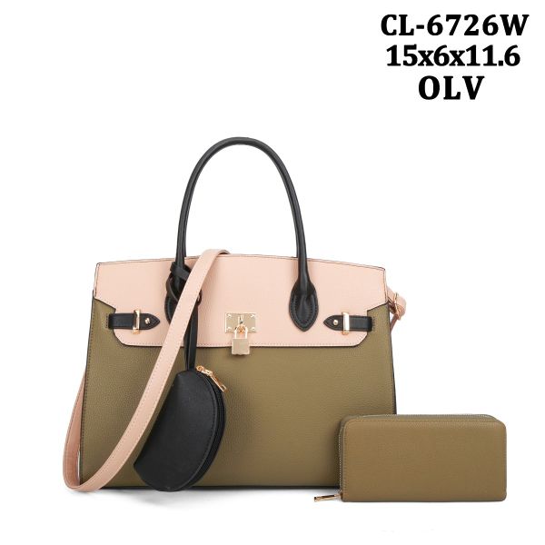 CL-6726W OLV SACHEL 3PC SETS WITH WALLET