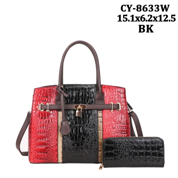 CY-8633W BK CROCO BAG WITH WALLET