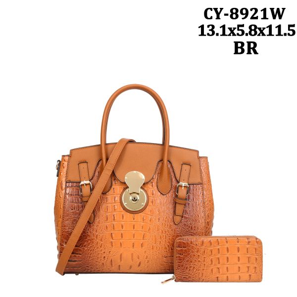 CY-8921W  BR CROCO BAG WITH WALLAET