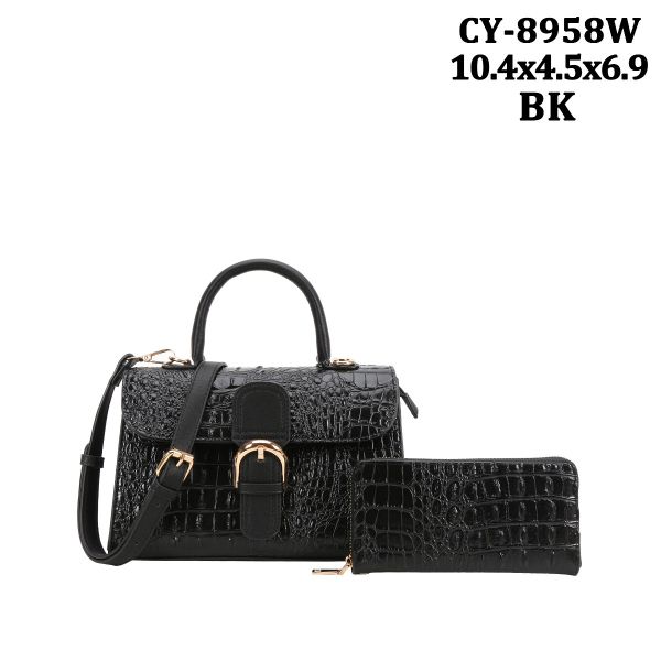 CY-8958W BK CROCO BAG WITH WALLET