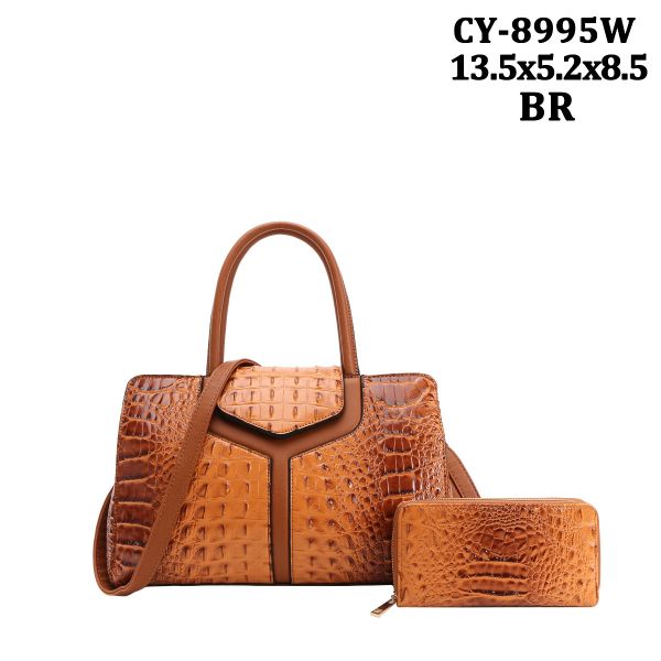 CY-8995W BR CROCO   Satchel BAG WITH WALLET