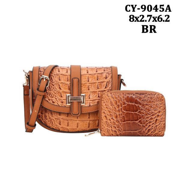 CY-9045A BR CROCO CROSSDODY WITH WALLET