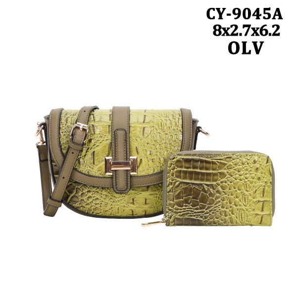 CY-9045A OLV CROCO CROSSDODY WITH WALLET