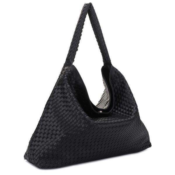 DJ85082 BK DESIGNER WOVEN HOBO BAG