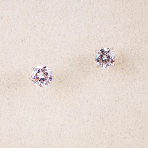 EZ-0007-3C CZ ROUND EARRING, 7MM