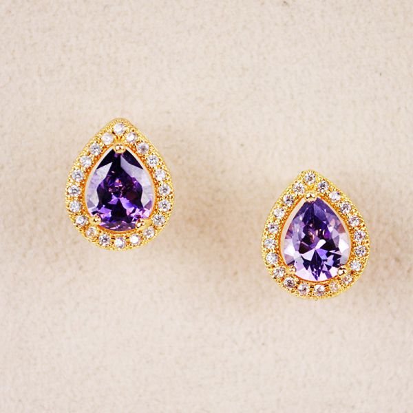 EZ-0115-2PU CZ EARRING, PURPLE