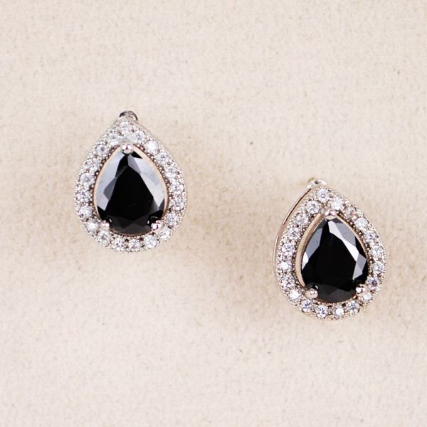 EZ-0115-3J CZ EARRING, BLACK