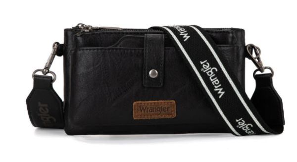 WG120-209 BK Wrangler Dual Zipper Compartment Crossbody Bag