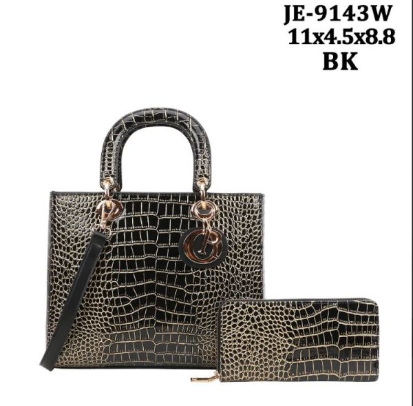 JE-9143W BK CROCO FASHION BAG WITH WALLET