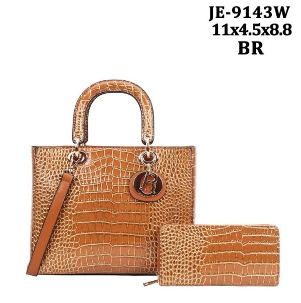 JE-9143W BR CROCO FASHION BAG WITH WALLET