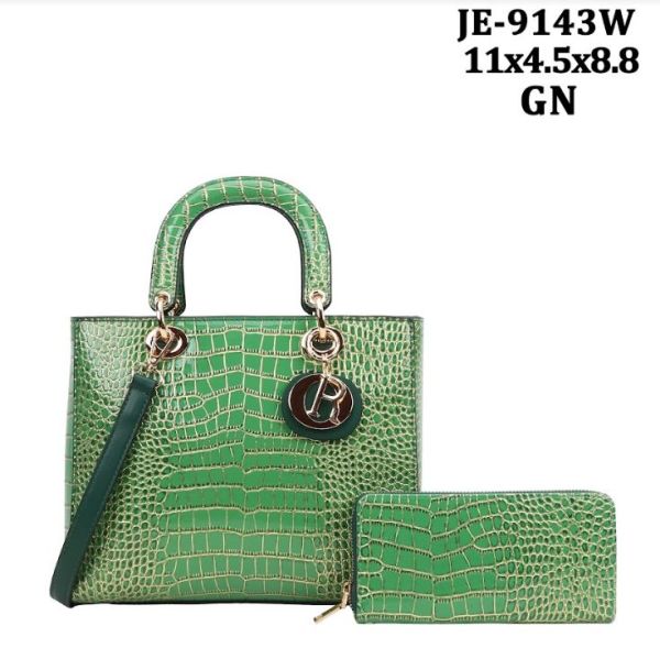 JE-9143W GN CROCO FASHION BAG WITH WALLET