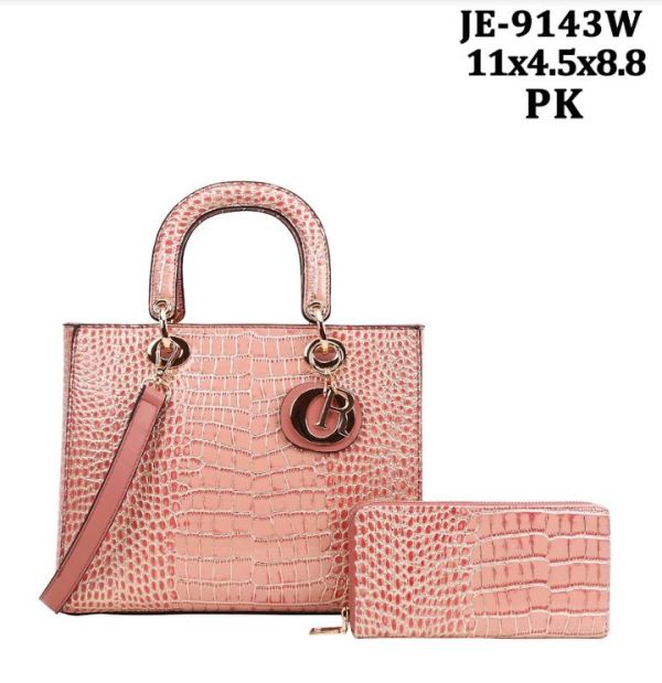 JE-9143W PK CROCO FASHION BAG WITH WALLET