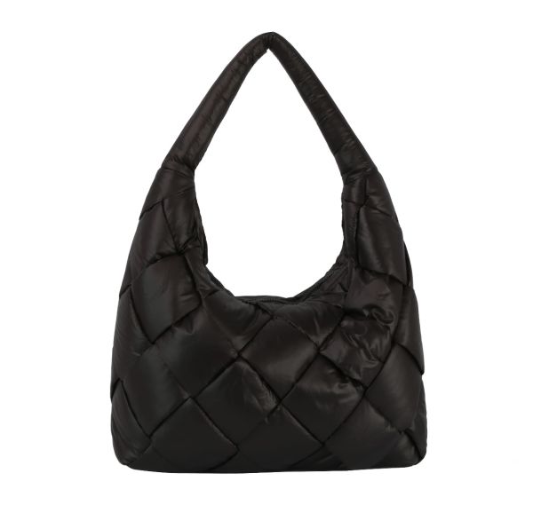 JYE-0468 BK PUFFY WOVEN HOBO BAG