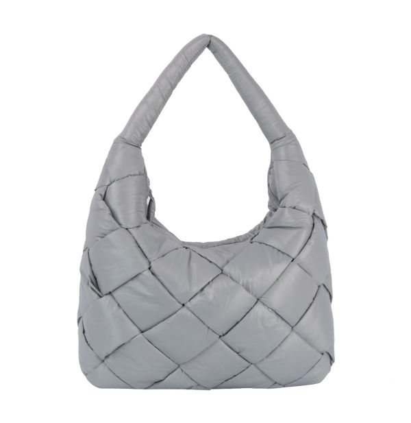 JYE-0468 GY PUFFY WOVEN HOBO BAG