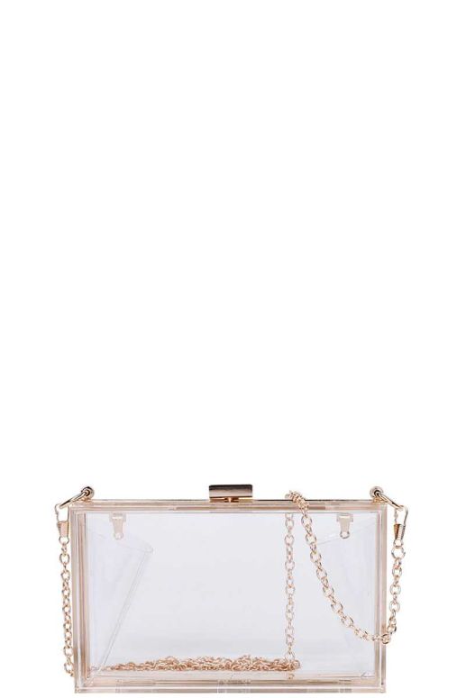 LF1997-STYLISH TRANSPARENT RECTANGULAR CLUTCH WITH CHAIN 