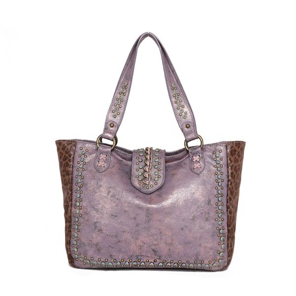 MW1058G-8317 PP Montana West Leopard Print Collection Concealed Carry Tote