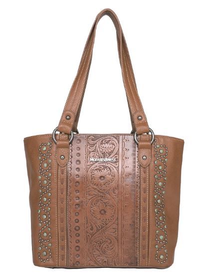 MW1067G-8317 BR Montana West Embossed Collection Concealed Carry Tote