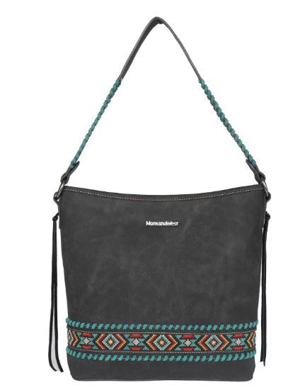 MW1074G-918 BK Montana West Embroidered Aztec Collection Concealed Carry Hobo