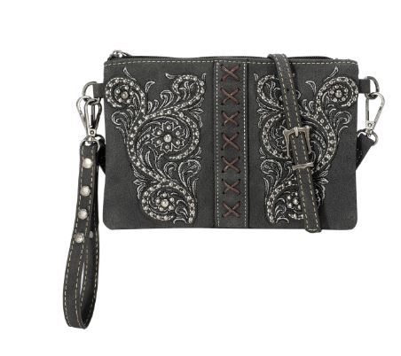 MW1076-181 BK Montana West Floral Embroidered Collection Clutch/Crossbody