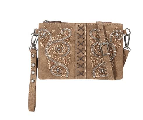 MW1076-181 BR Montana West Floral Embroidered Collection Clutch/Crossbody