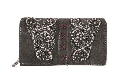 MW1076-W010 BK  Montana West Floral Embroidered Collection Wallet