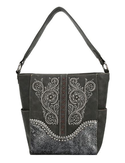 MW1076G-920 BK Montana West Floral Embroidered Collection Concealed Carry Hobo