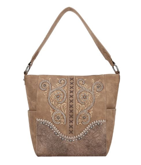 MW1076G-920 BR Montana West Floral Embroidered Collection Concealed Carry Hobo