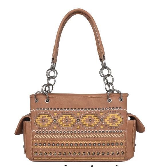 MW1092G-8085 BR  Montana West Cut Out Aztec Collection Concealed Carry Satchel