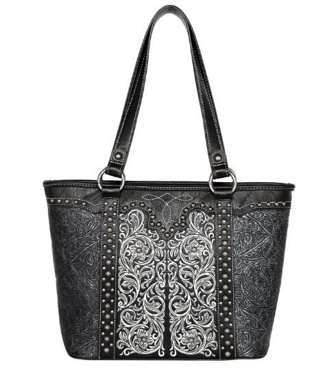 MW1099G-8317 BK  Montana West Floral Embroidered Collections Concealed Carry Tote