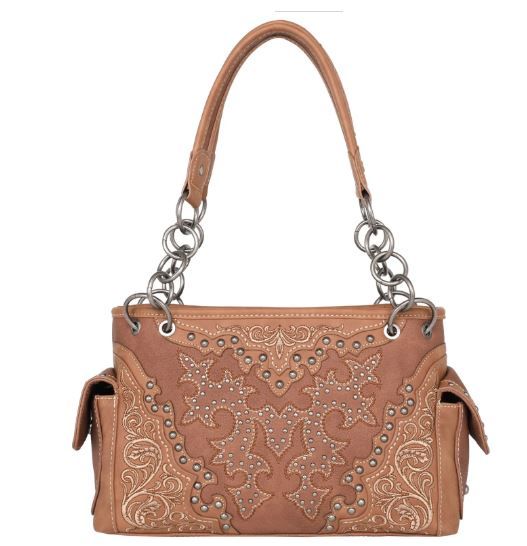 MW1110G-8085 BR Montana West Boot Scroll Embroidered Collection Concealed Carry Satchel