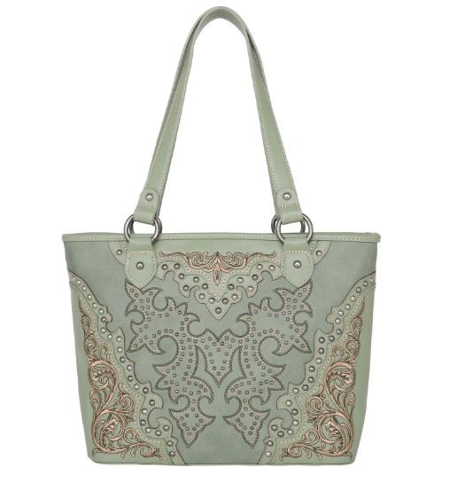 MW1110G-8317 GN Montana West Boot Scroll Embroidered Collection Concealed Carry Tote