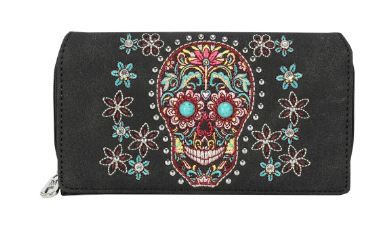 MW1121-W010 BK Montana West Sugar Skull Collection Wallet 