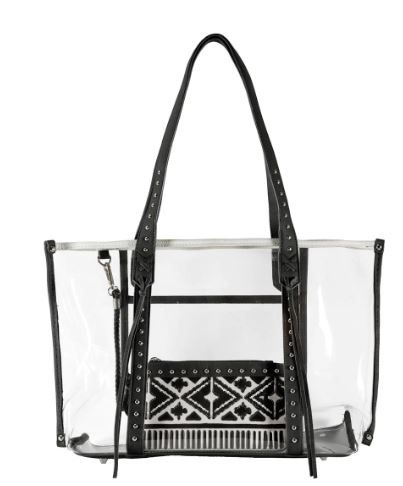 MW1122-8317 BK Montana West Aztec Collection Clear Tote Bag with Detachable Wristlet