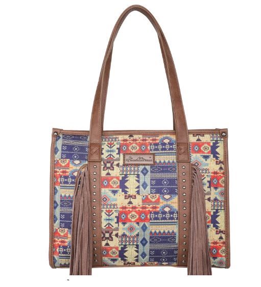 MW1223-816 BR Montana West Tribal Mandala Double Sided Print Fringe Tote