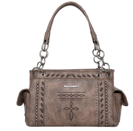 MW1124G-8085 BR Montana West Whipstitch Collection Concealed Carry Satchel