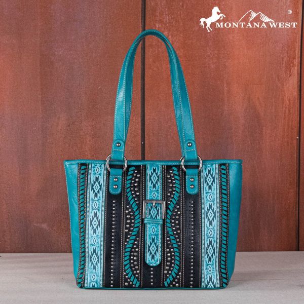 MW1134G-8317 GN Montana West Aztec Tooled Collection Concealed Carry Tote