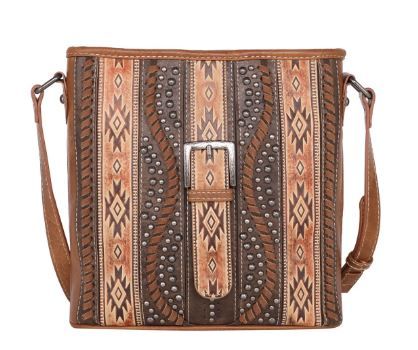 MW1134G-9360 BR Montana West Aztec Tooled Collection Crossbody Bag