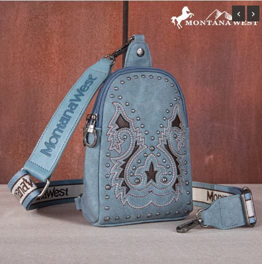 MW1137-210 JN Montana West Embroidered Cut-out Boot Scroll Sling Bag