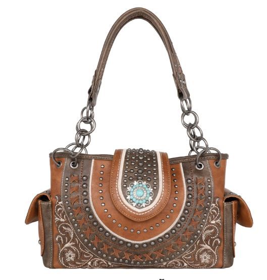 MW1138G-8085 BR  Montana West Concho Collection Concealed Carry Satchel  