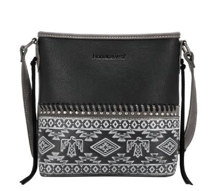 MW1139G-9360 BK  Montana West Aztec Tooled Collection Crossbody Bag